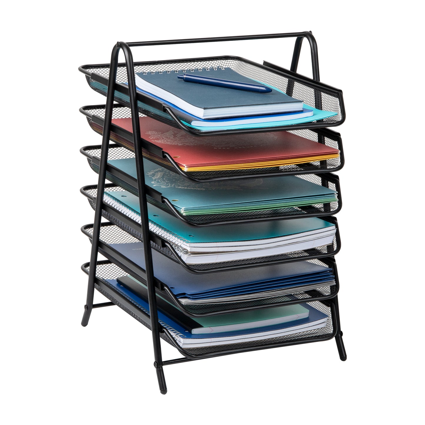 Mind Reader 6-Tier Paper Tray, Desktop Organizer, File Storage, Office, Metal Mesh, 11.75"L x 13.75"W x 18"H, Black