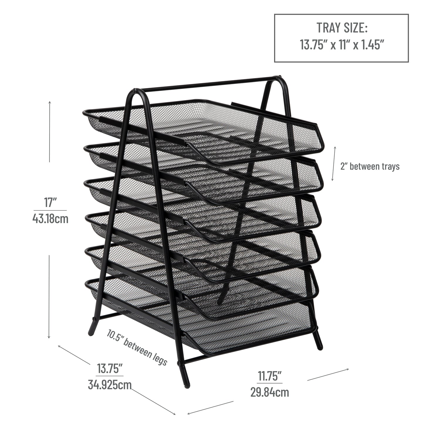 Mind Reader 6-Tier Paper Tray, Desktop Organizer, File Storage, Office, Metal Mesh, 11.75"L x 13.75"W x 18"H, Black