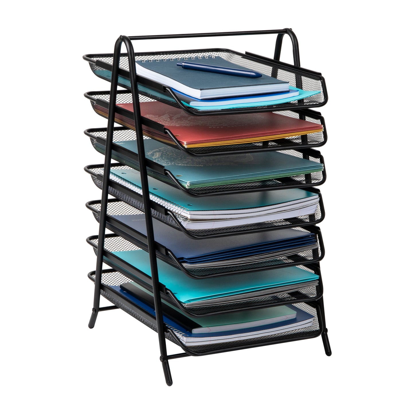 Mind Reader 7-Tier Paper Tray, Desktop Organizer, File Storage, Office, Metal Mesh, 11.75"L x 13.75"W x 20"H, Black