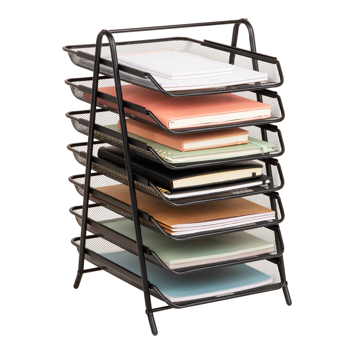 Mind Reader 7-Tier Paper Tray, Desktop Organizer, File Storage, Office, Metal Mesh, 11.75"L x 13.75"W x 20"H, Black