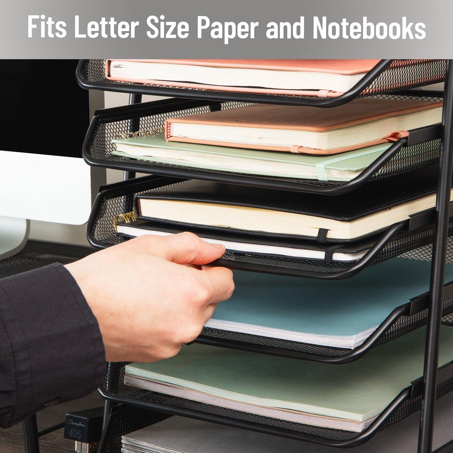 Mind Reader 7-Tier Paper Tray, Desktop Organizer, File Storage, Office, Metal Mesh, 11.75"L x 13.75"W x 20"H, Black