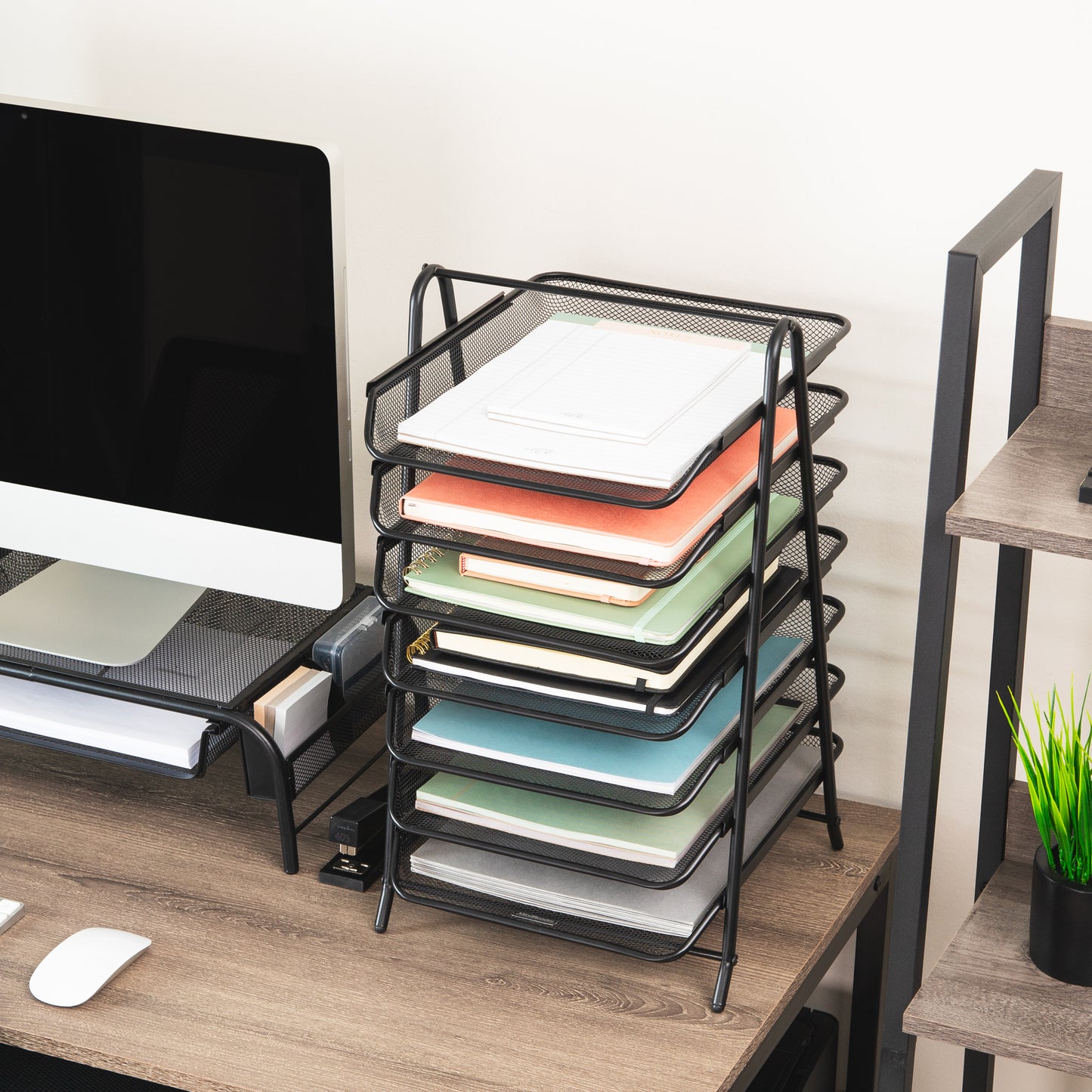 Mind Reader 7-Tier Paper Tray, Desktop Organizer, File Storage, Office, Metal Mesh, 11.75"L x 13.75"W x 20"H, Black