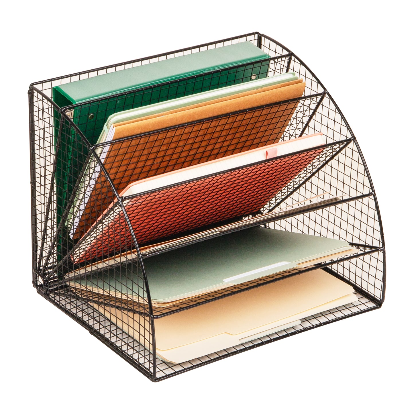 Mind Reader 6 Tier Fan Shaped Desktop File Organizer, Large Capacity Wire Document Holder for Office or Home, Black