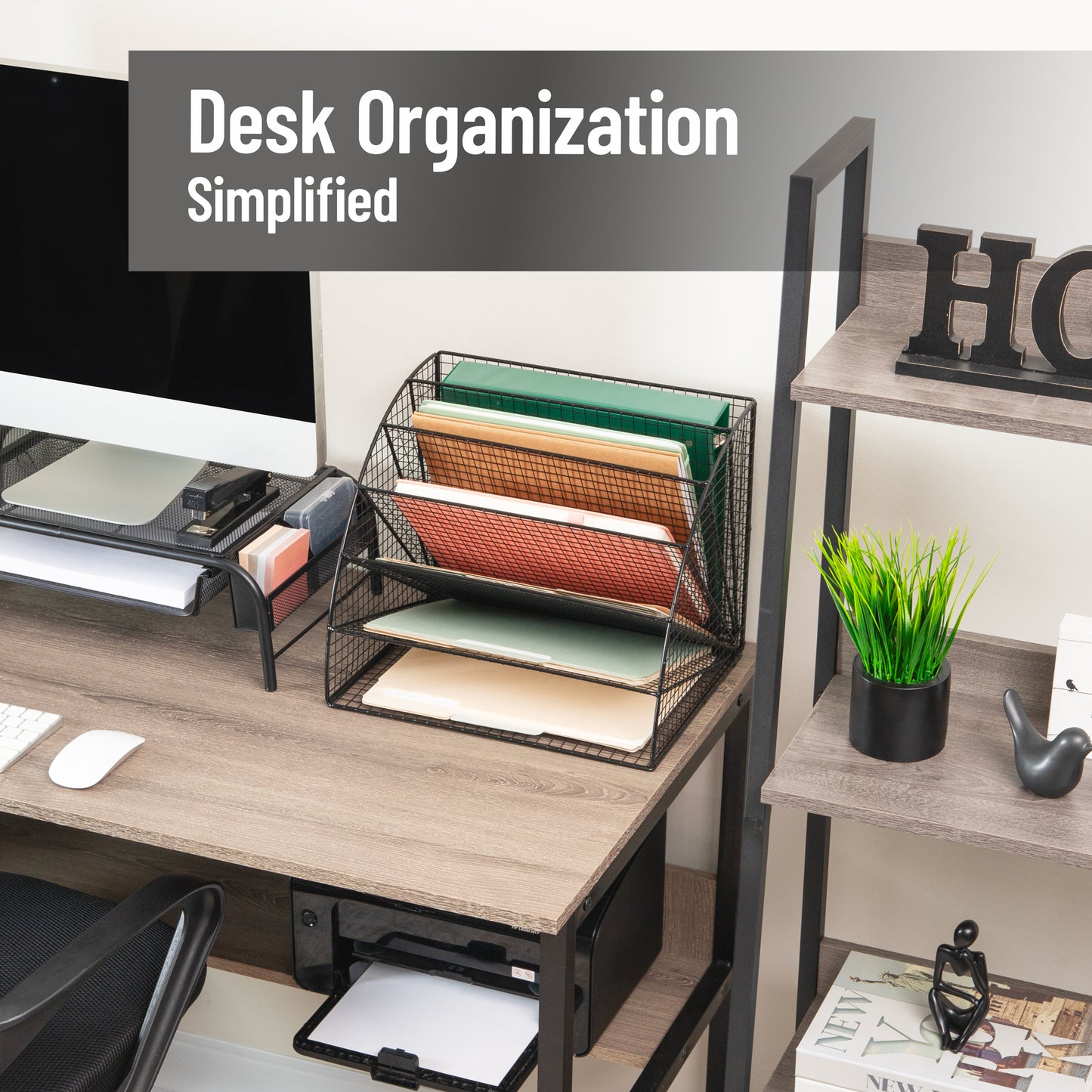 Mind Reader 6 Tier Fan Shaped Desktop File Organizer, Large Capacity Wire Document Holder for Office or Home, Black
