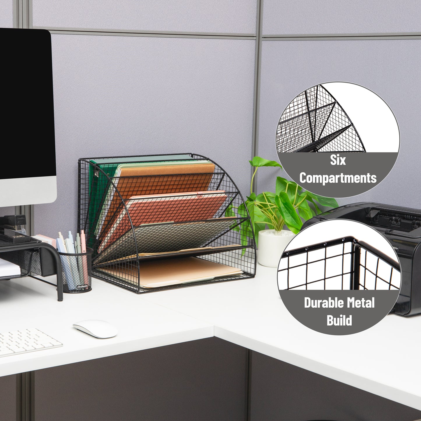 Mind Reader 6 Tier Fan Shaped Desktop File Organizer, Large Capacity Wire Document Holder for Office or Home, Black