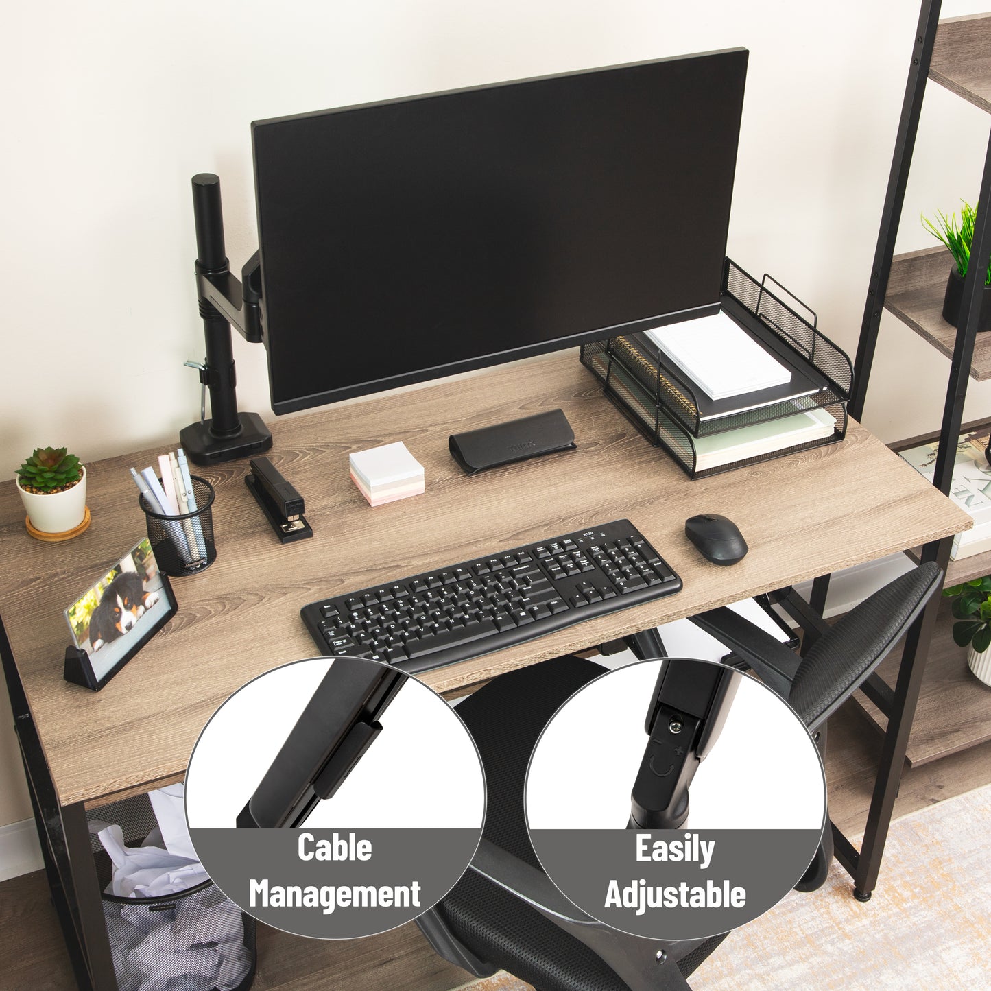 Mind Reader Single Monitor Arm for 13–32 Inch Screens, Gas Spring VESA Desk Mount, 180° Rotation, ±180° Swivel, ±65° Tilt, Integrated Cable Management, Holds up to 19.8 lbs, Black