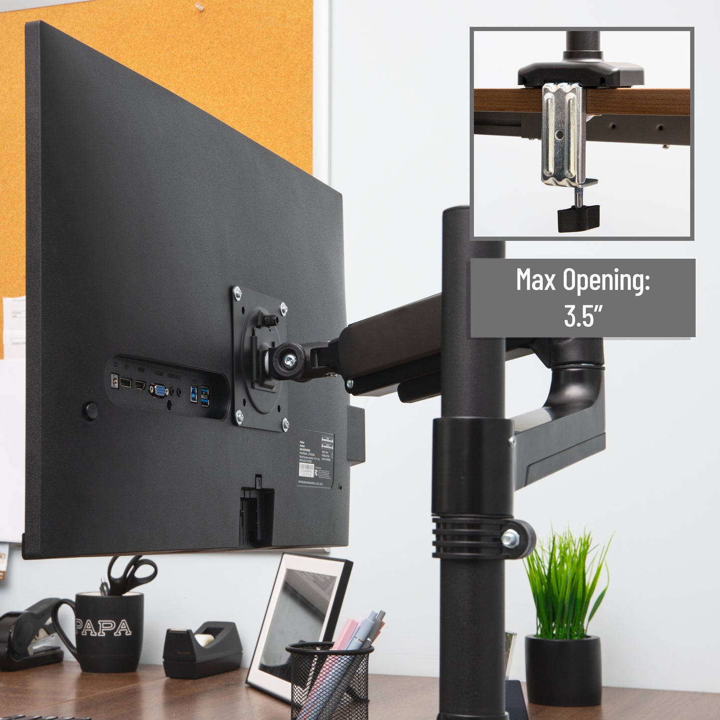 Mind Reader Single Monitor Arm for 13–32 Inch Screens, Gas Spring VESA Desk Mount, 180° Rotation, ±180° Swivel, ±65° Tilt, Integrated Cable Management, Holds up to 19.8 lbs, Black