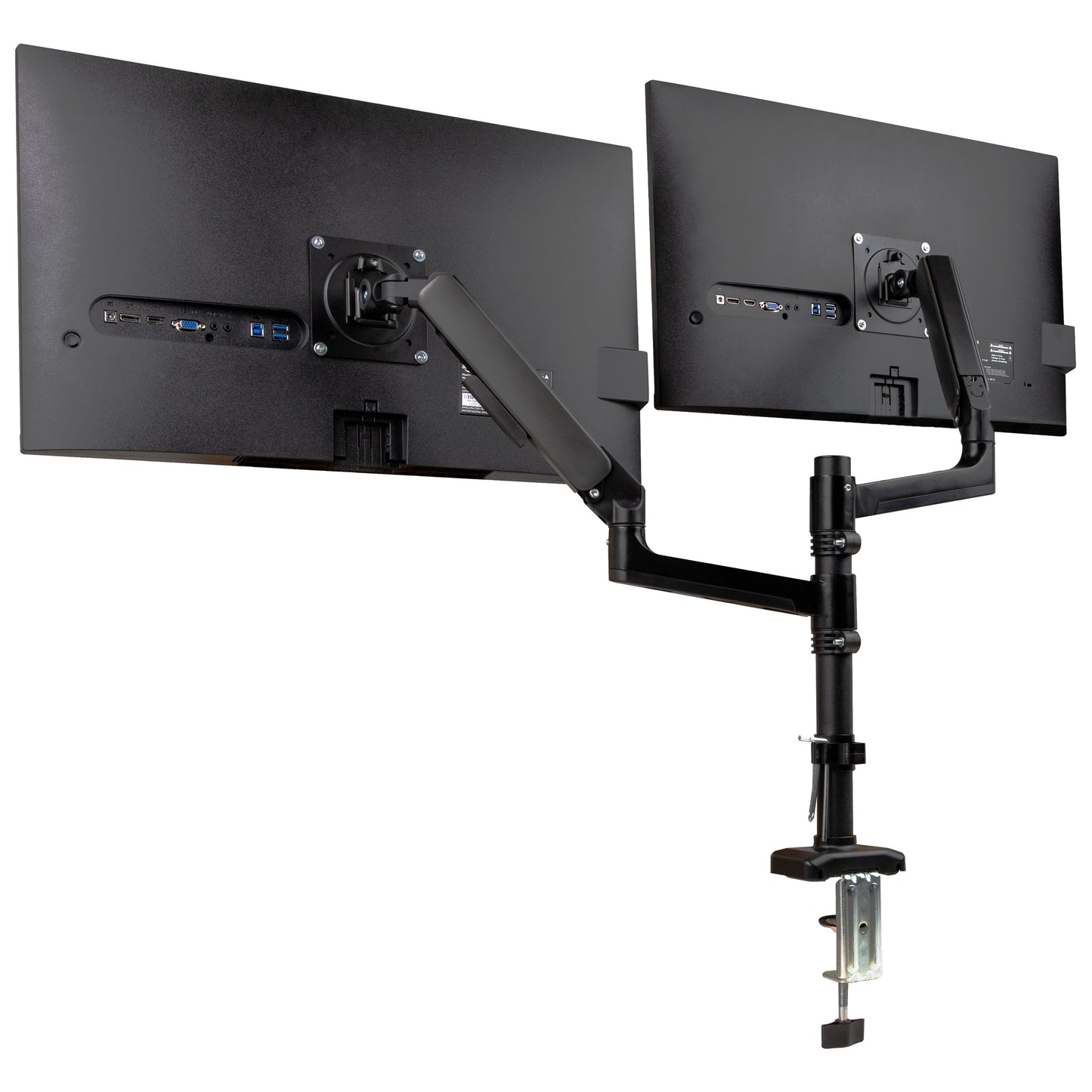 Mind Reader Dual Monitor Arm for 13–32 Inch Screens, Gas Spring VESA Desk Mount, ±180° Rotation, ±65° Tilt, ±180° Swivel, Holds up to 19.8 lbs Each,  Integrated Cable Management, Black