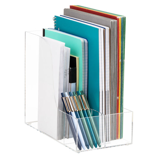 Mind Reader Vertical File Storage, Desktop Organizer, Magazine Holder, Office, Acrylic, 6"L x 11"W x 9.75"H, Clear