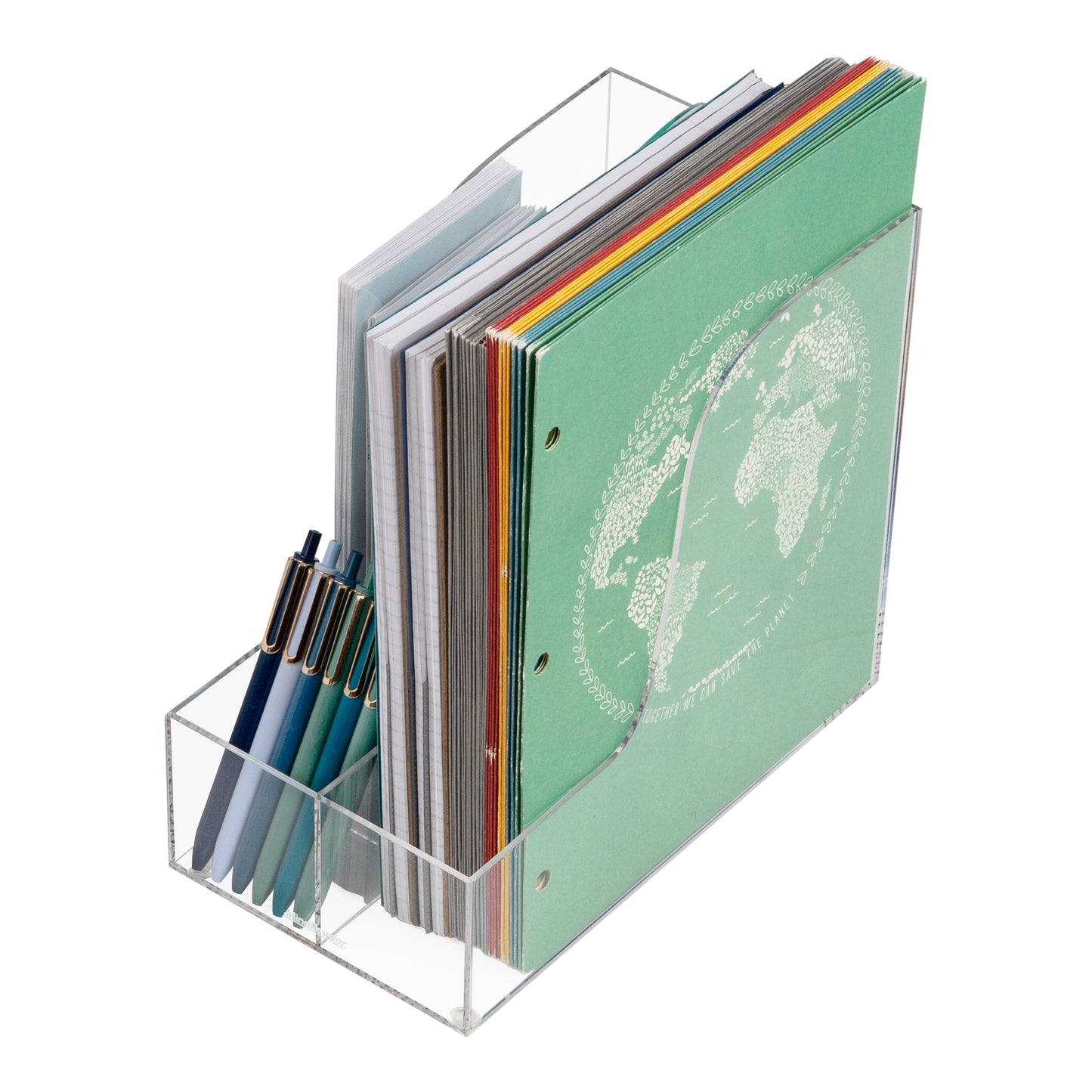 Mind Reader Vertical File Storage, Desktop Organizer, Magazine Holder, Office, Acrylic, 6"L x 11"W x 9.75"H, Clear