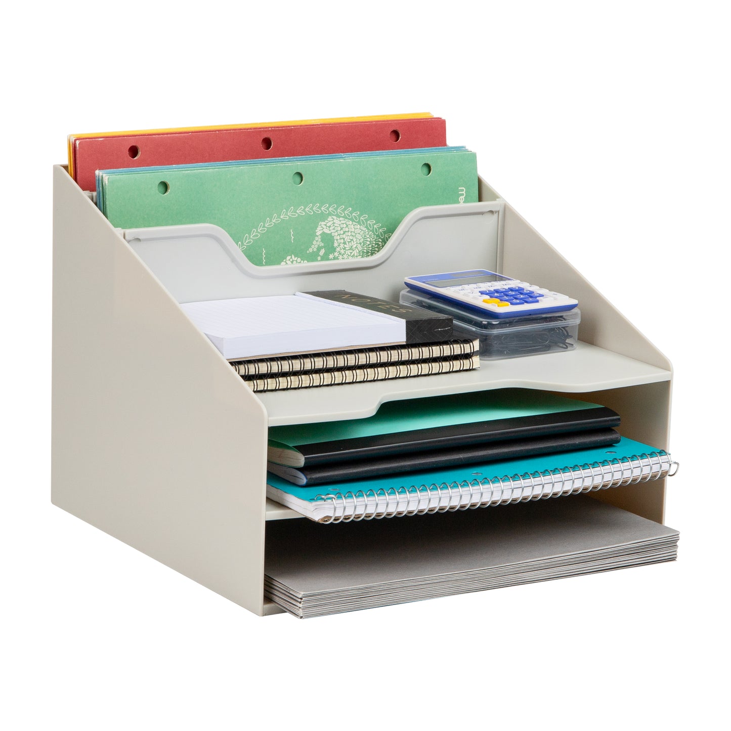 Mind Reader Desktop Organizer, Vertical File Holder, Paper Trays, Office, Plastic, 12.5"L x 11.75"W x 9.5"H, Beige