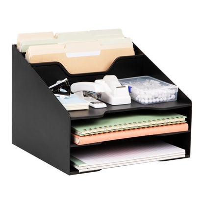 Mind Reader Desktop Organizer, Vertical File Holder, Paper Trays, Office, Plastic, 12.5"L x 11.75"W x 9.5"H, Beige