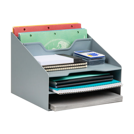 Mind Reader Desktop Organizer, Vertical File Holder, Paper Trays, Office, Plastic, 12.5"L x 11.75"W x 9.5"H, Beige