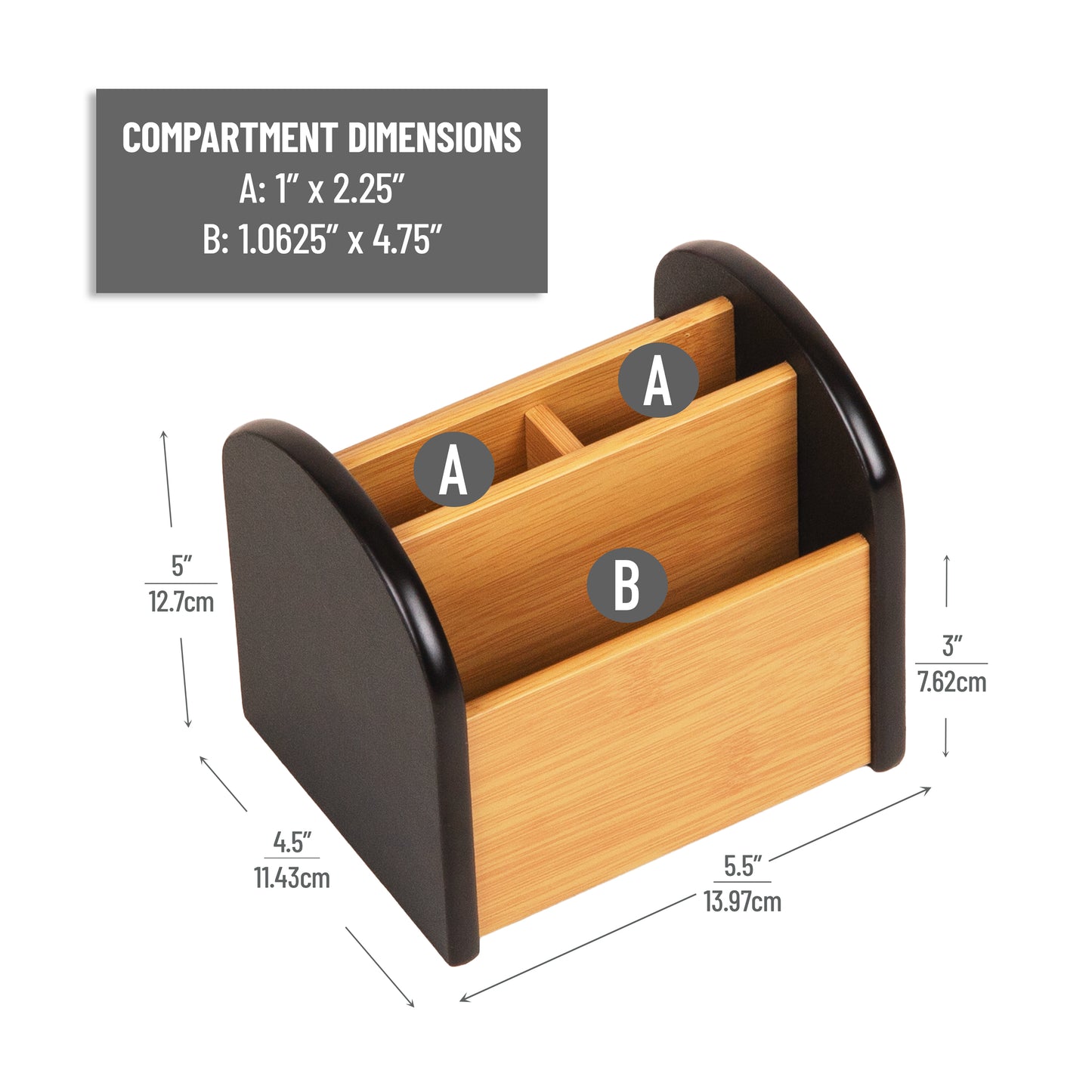 Mind Reader Desktop Organizer with 4 Compartments, Natural Wood and Matte Finish Sides, Compact Desk Storage, Wood