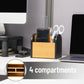 Mind Reader Desktop Organizer with 4 Compartments, Natural Wood and Matte Finish Sides, Compact Desk Storage, Wood