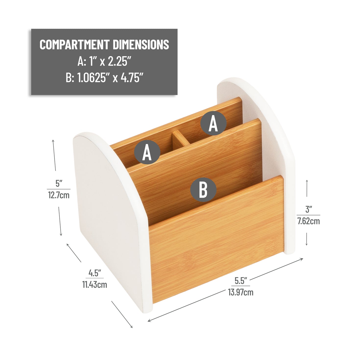 Mind Reader Desktop Organizer with 4 Compartments, Natural Wood and Matte Finish Sides, Compact Desk Storage, Wood