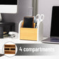 Mind Reader Desktop Organizer with 4 Compartments, Natural Wood and Matte Finish Sides, Compact Desk Storage, Wood