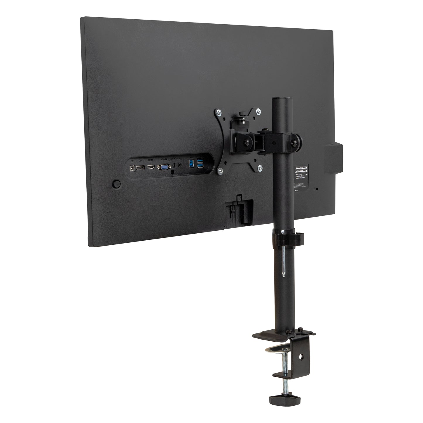 Mind Reader Single Monitor Desk Mount for 13"-32" Screens, VESA 75x75/100x100, 180° Rotation, ±90° Swivel, ±45° Tilt, 17.6 lb Load Capacity, Cable Management, Quick Release, Black