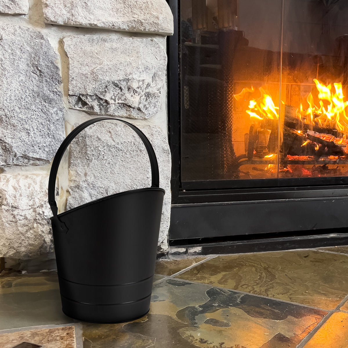 Mind Reader Fireplace Ash Bucket, 6L (1.5 gal) Capacity, Wood Stove, Fireplace Accessories, Metal, 9"L x 9"W x 10.5"H, Black