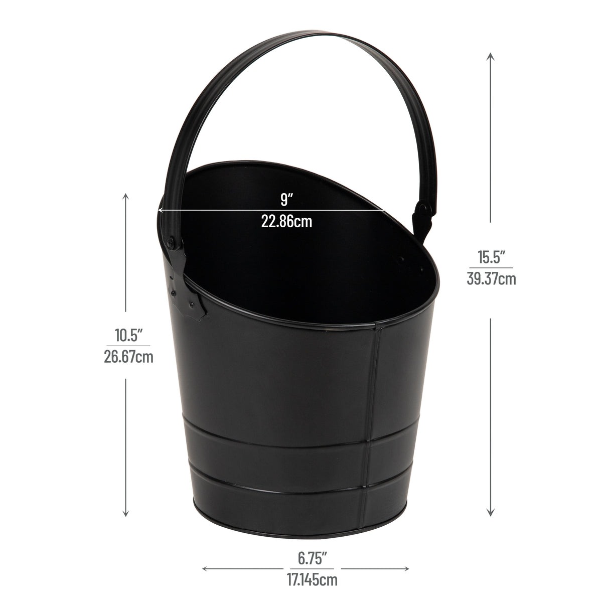 Mind Reader Fireplace Ash Bucket, 6L (1.5 gal) Capacity, Wood Stove, Fireplace Accessories, Metal, 9"L x 9"W x 10.5"H, Black