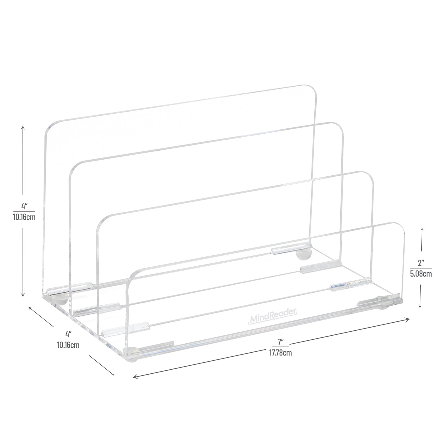 Mind Reader 3-Tier Mail Sorter, Desktop Organizer, Mail Organizer, Modern, Office, Acrylic, 7"L x 4"W x 4"H, Clear