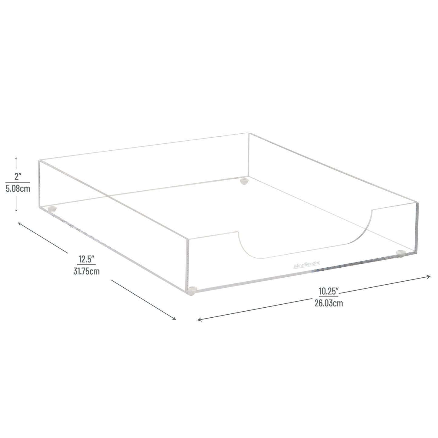 Mind Reader Paper Tray, Desktop Organizer, File Storage, Modern, Office, Acrylic, 10.25"L x 12.5"W x 2"H, Clear