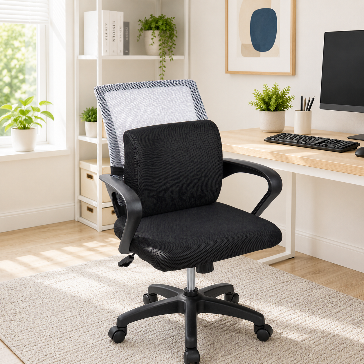 Mind Reader Lumbar Support Cushion for Office Chair and Car Seat, Memory Foam, Posture Corrector, Versatile Lower Back Cushion, 13.5"L x 4"W x 12.25"H, Black