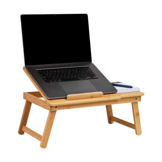 Mind Reader Lap Desk Laptop Stand, Bed Tray, Dorm Room, Folding Legs, Rayon From Bamboo, 21.25"L x 13.19"W x 8.25"H, Brown