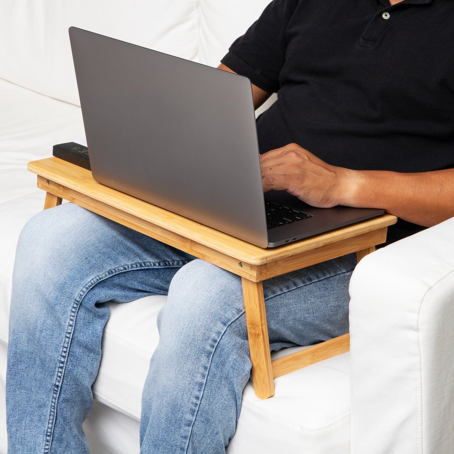 Mind Reader Lap Desk Laptop Stand, Bed Tray, Dorm Room, Folding Legs, Rayon From Bamboo, 21.25"L x 13.19"W x 8.25"H, Brown