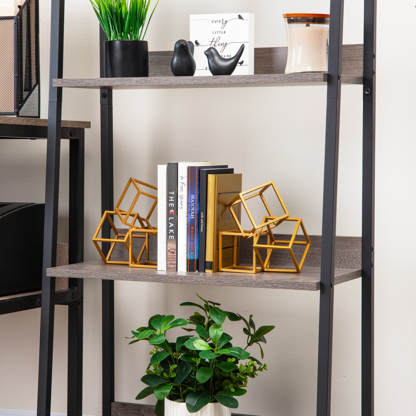 Mind Reader Decorative Geometric Cube Bookends, Modern Book Holders, Office Decor, Metal, Set of 2, Gold