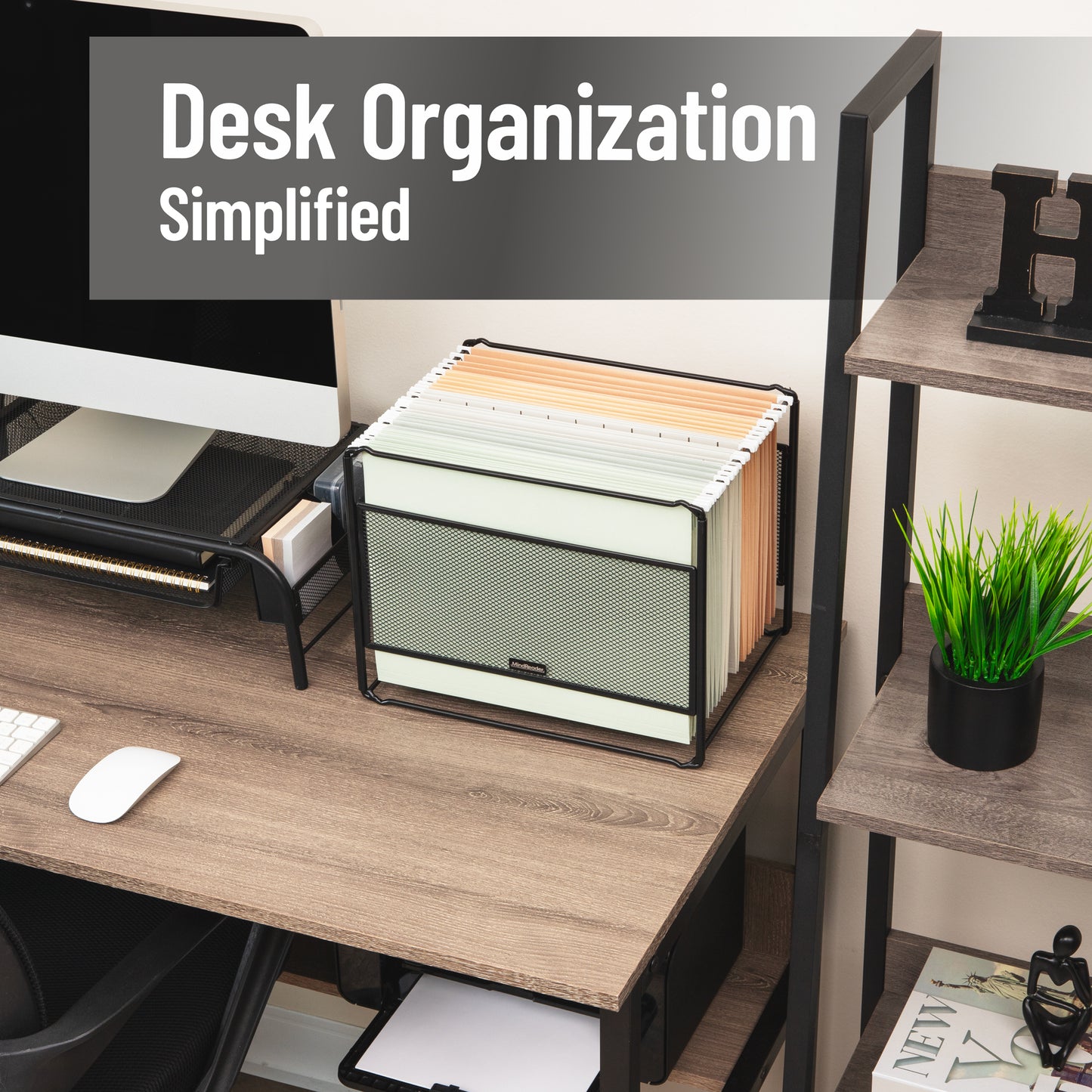Mind Reader Hanging File Folder Organizer, Desktop Organizer, Storage, Office, Metal Mesh, 13"L x 9.75"W x 10.25"H