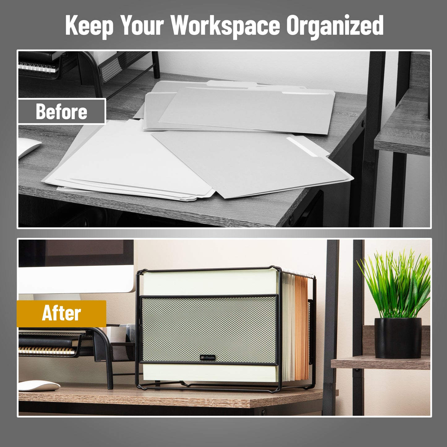 Mind Reader Hanging File Folder Organizer, Desktop Organizer, Storage, Office, Metal Mesh, 13"L x 9.75"W x 10.25"H