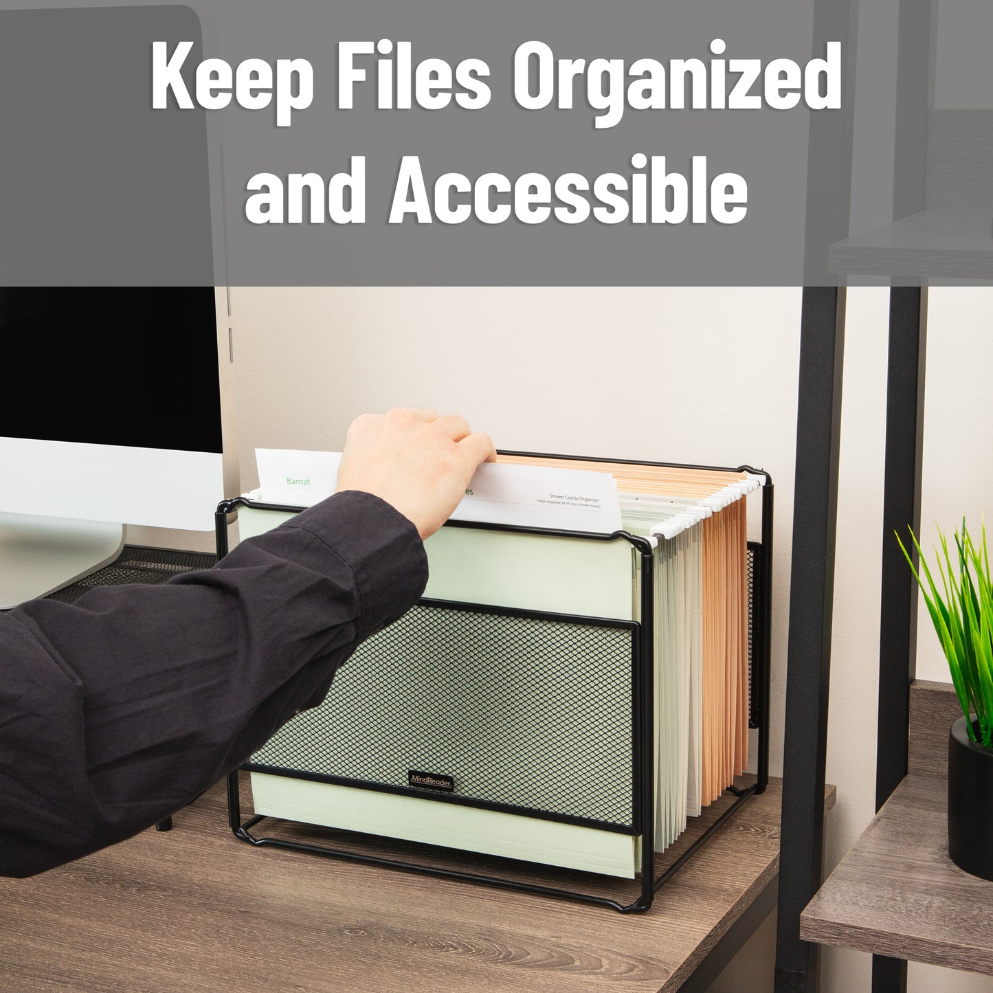 Mind Reader Hanging File Folder Organizer, Desktop Organizer, Storage, Office, Metal Mesh, 13"L x 9.75"W x 10.25"H