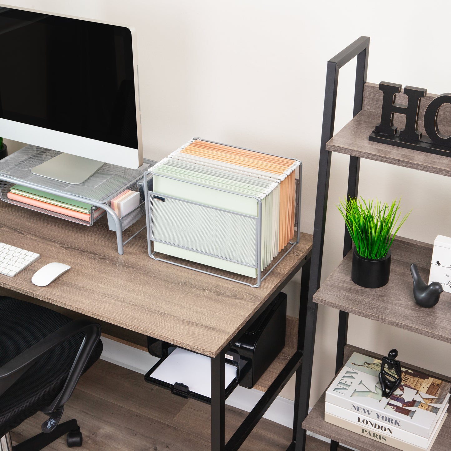 Mind Reader Hanging File Folder Organizer, Desktop Organizer, Storage, Office, Metal Mesh, 13"L x 9.75"W x 10.25"H