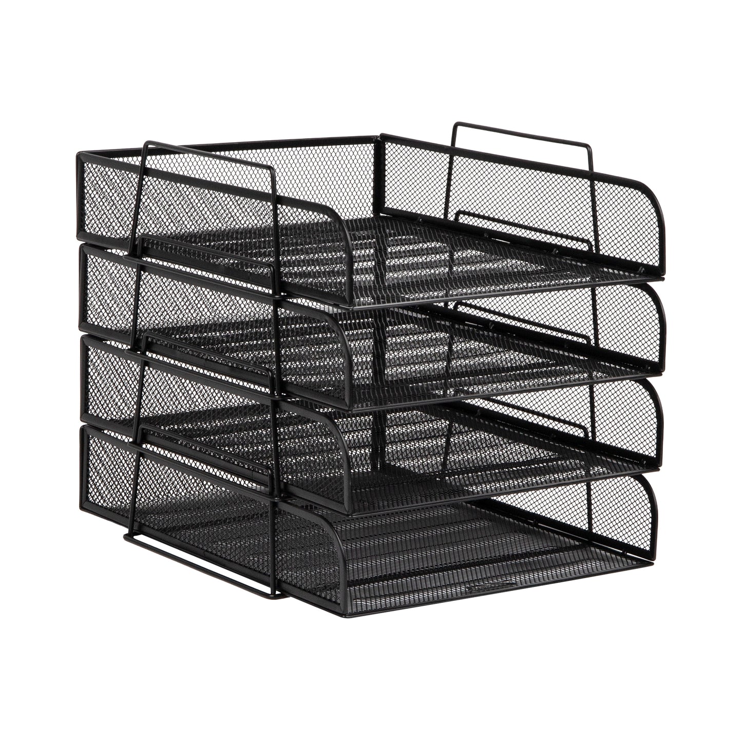 Mind Reader Stackable Paper Tray, Desktop Organizer, File Storage, Office, Metal Mesh, 10.5"L x13.5"W x11.25"H, 4 Pcs., Black