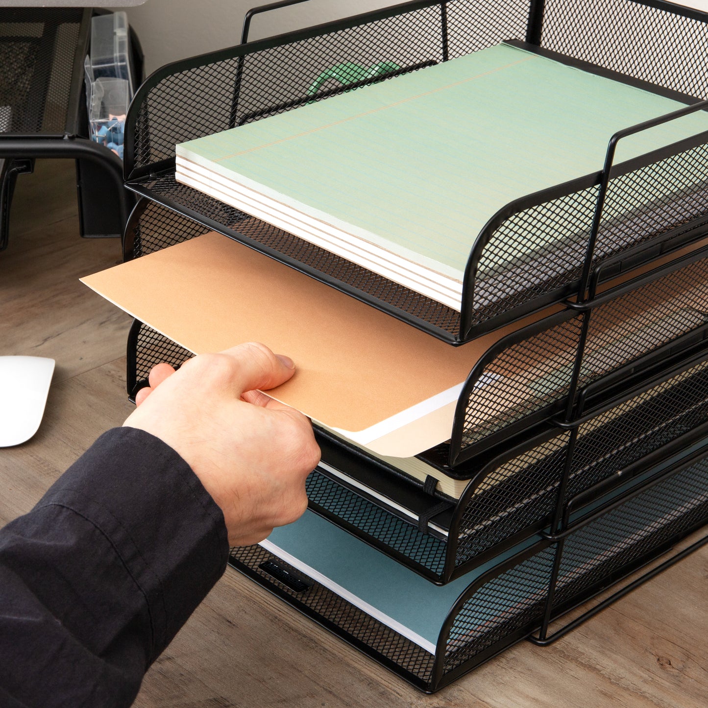 Mind Reader Stackable Paper Tray, Desktop Organizer, File Storage, Office, Metal Mesh, 10.5"L x13.5"W x11.25"H, 4 Pcs., Black