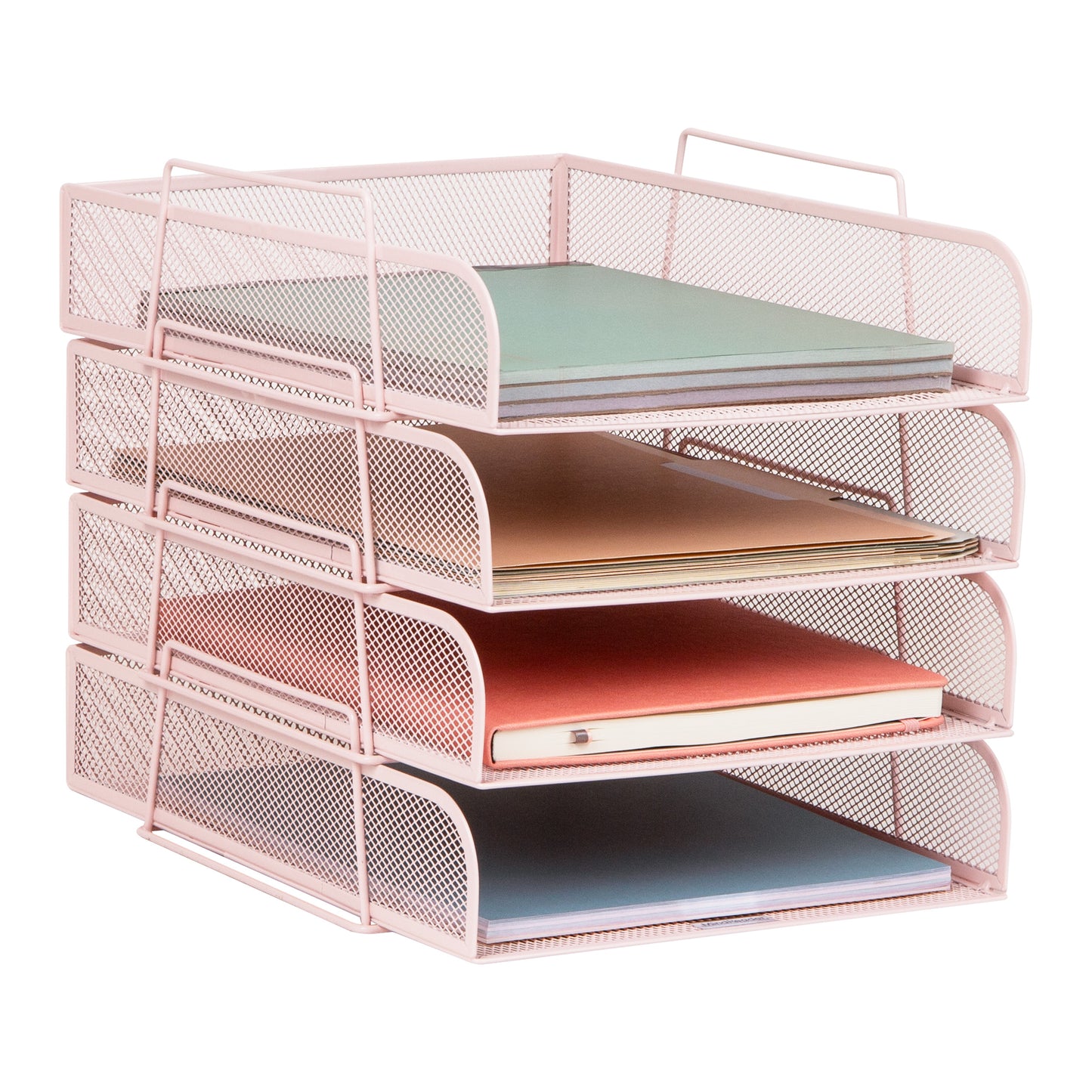 Mind Reader Stackable Paper Tray, Desktop Organizer, File Storage, Office, Metal Mesh, 10.5"L x13.5"W x11.25"H, 4 Pcs., Black