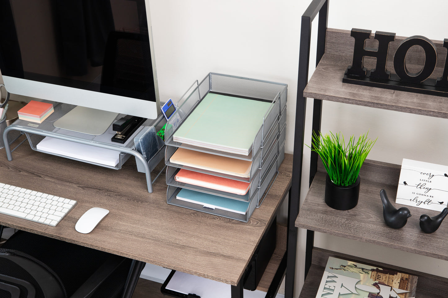 Mind Reader Stackable Paper Tray, Desktop Organizer, File Storage, Office, Metal Mesh, 10.5"L x13.5"W x11.25"H, 4 Pcs., Black