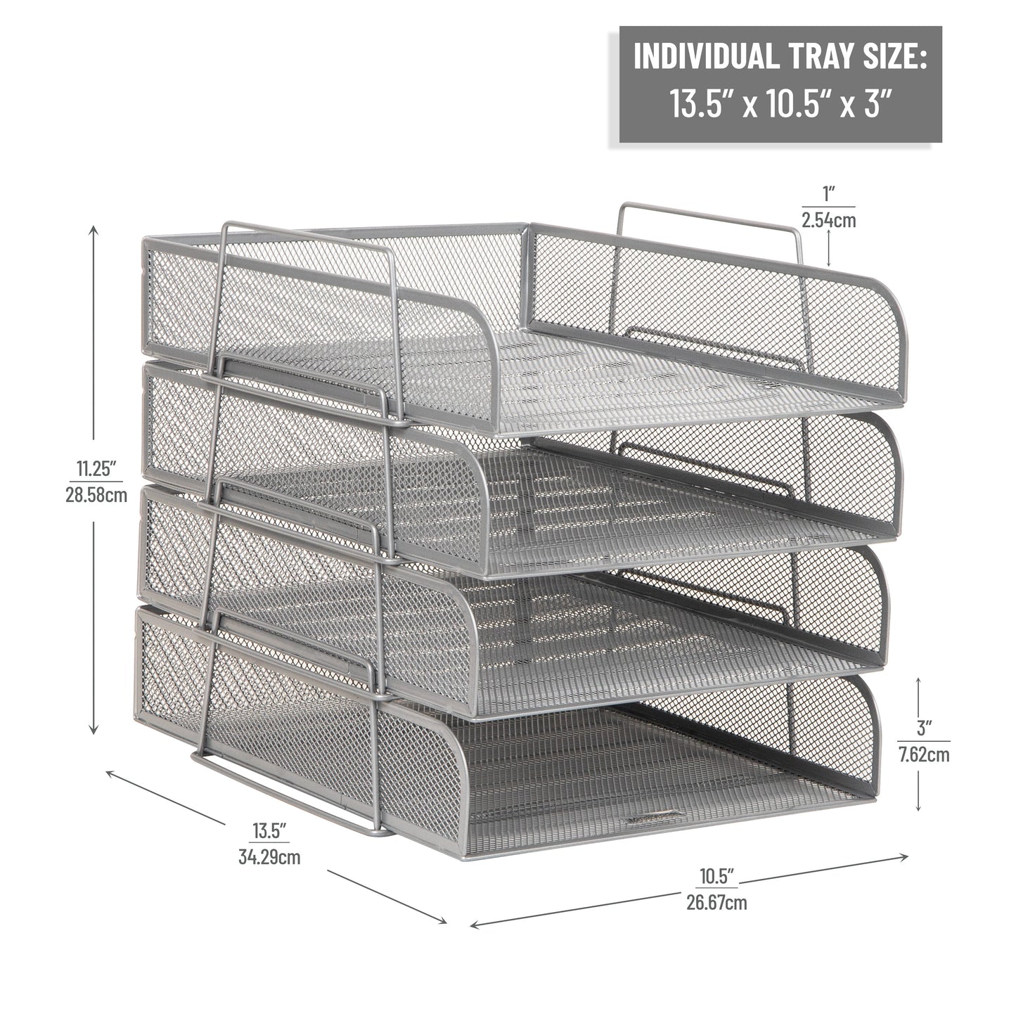 Mind Reader Stackable Paper Tray, Desktop Organizer, File Storage, Office, Metal Mesh, 10.5"L x13.5"W x11.25"H, 4 Pcs., Black