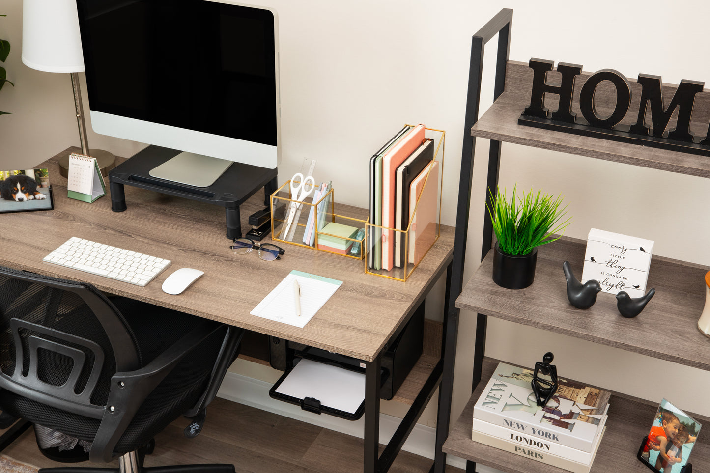 Mind Reader Vertical Glass File Holder with Copper Trim, Angled Magazine Organizer for Documents, Folders & Mail, Glass and Copper, Clear