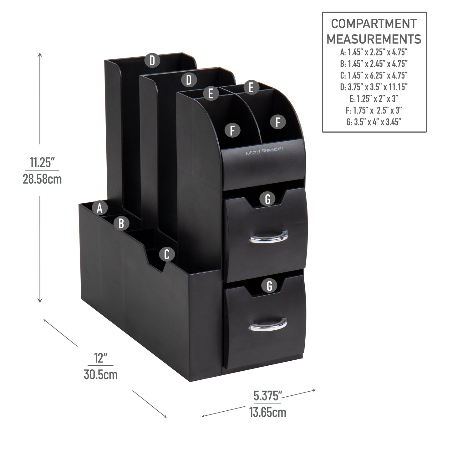 Mind Reader Cup and Condiment Station, Countertop Organizer, Coffee Bar, Kitchen, Stirrers, 5.375"L x 12"W x 11.25"H, Black