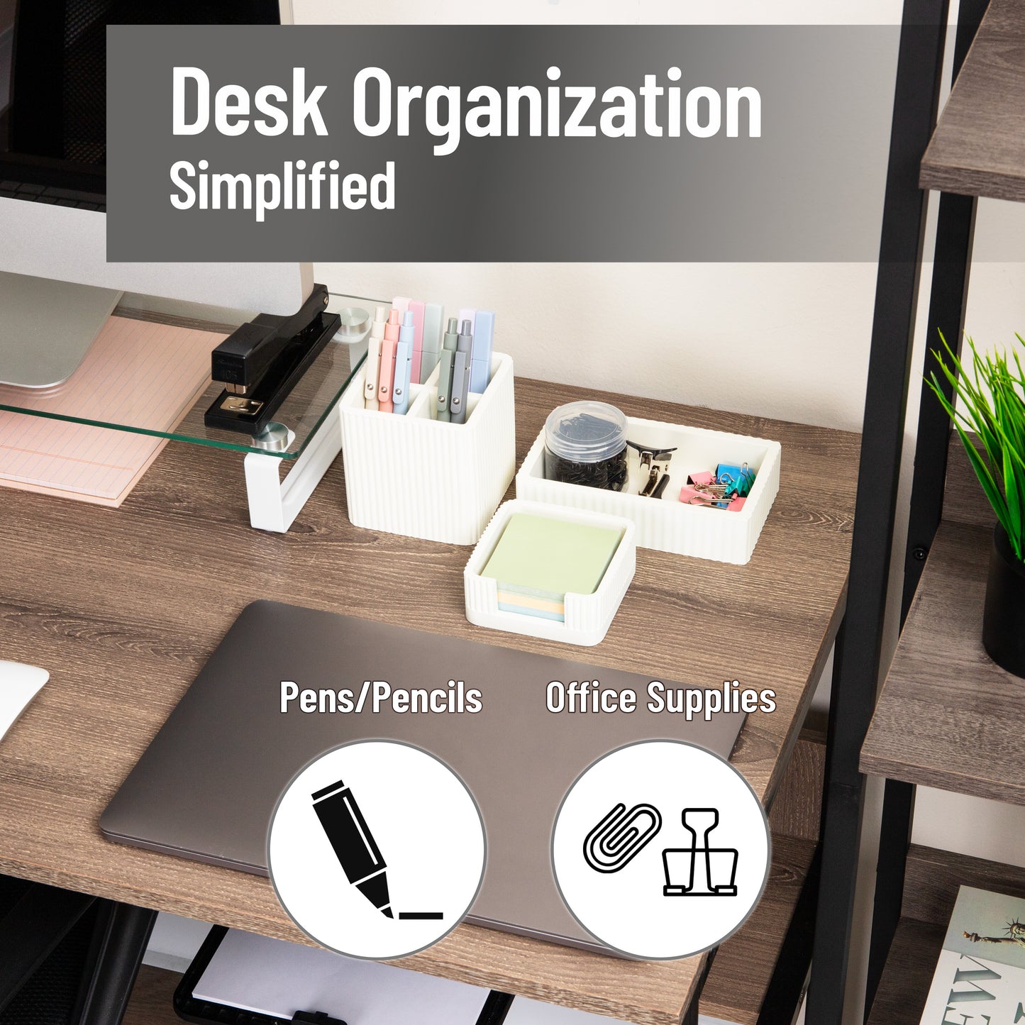 Mind Reader 3-Piece Cement Desk Organizer Set, Desktop Accessory Kit with Pen Cup, Sticky Note Holder, Catch-All Tray, , Modern Office Decor, Cement, Cream