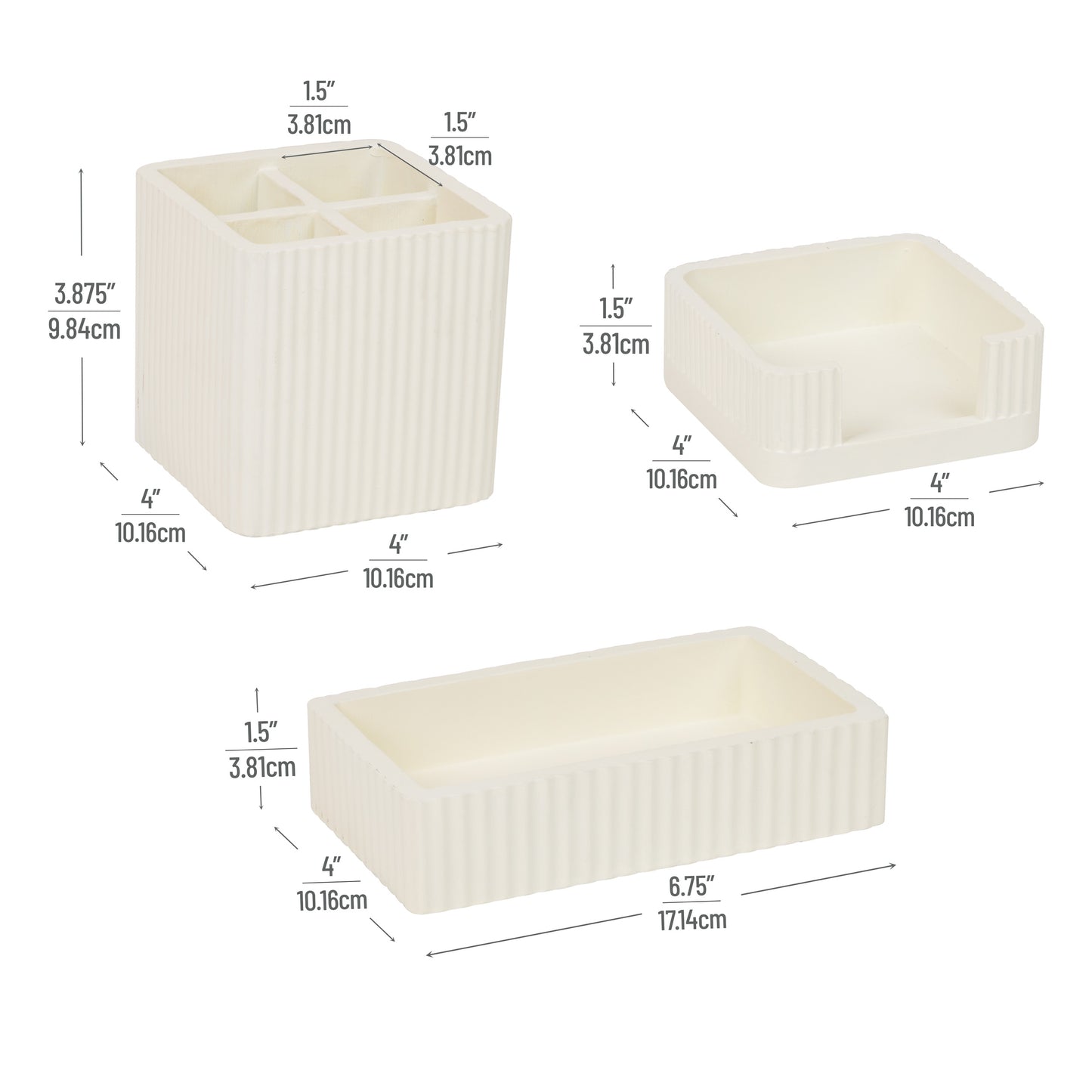 Mind Reader 3-Piece Cement Desk Organizer Set, Desktop Accessory Kit with Pen Cup, Sticky Note Holder, Catch-All Tray, , Modern Office Decor, Cement, Cream