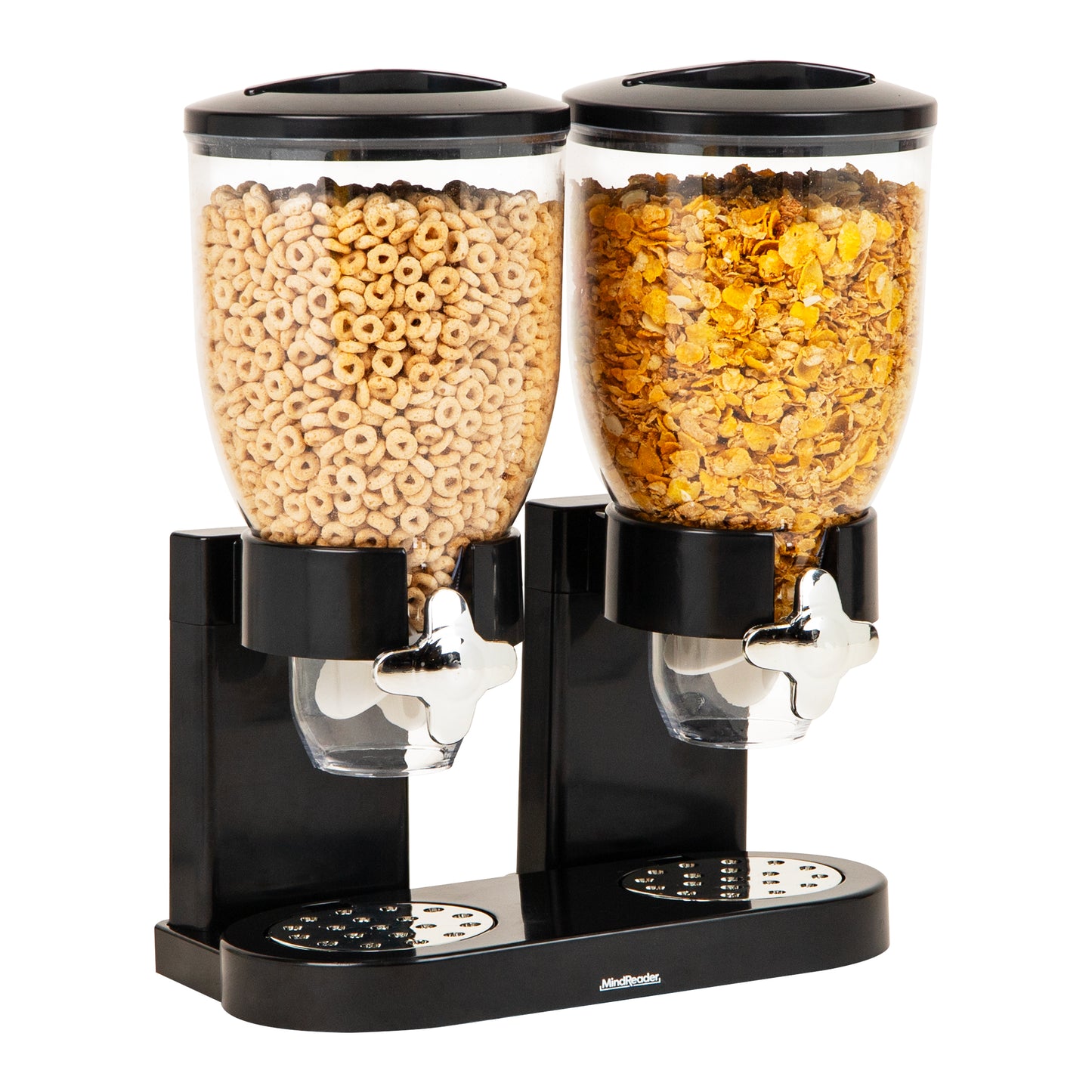 Mind Reader Double Cereal Dispenser for Countertop, 2 x 2L Airtight Containers, Rotating Dry Food Dispenser for Cereal, Rice, Candy, Coffee Beans, Black
