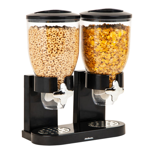 Mind Reader Double Cereal Dispenser for Countertop, 2 x 2L Airtight Containers, Rotating Dry Food Dispenser for Cereal, Rice, Candy, Coffee Beans, Black