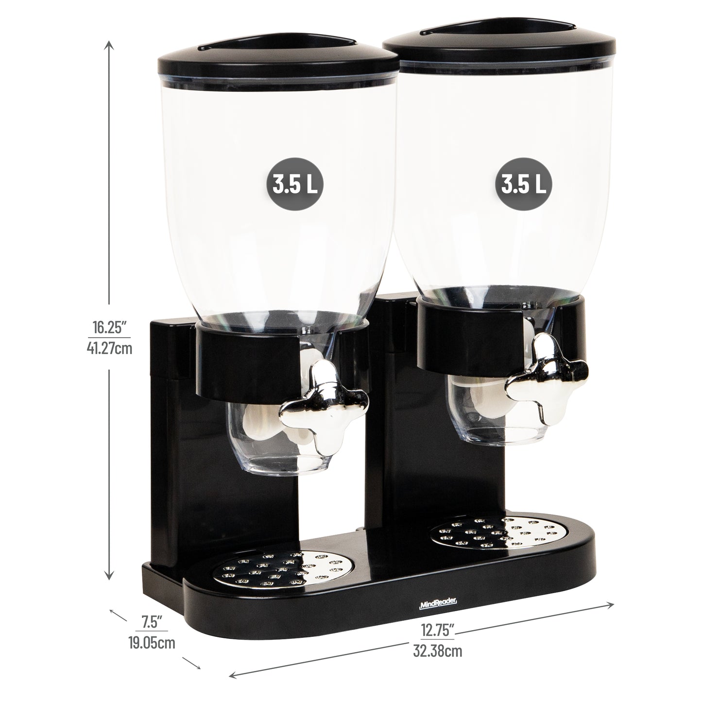 Mind Reader Double Cereal Dispenser for Countertop, 2 x 2L Airtight Containers, Rotating Dry Food Dispenser for Cereal, Rice, Candy, Coffee Beans, Black