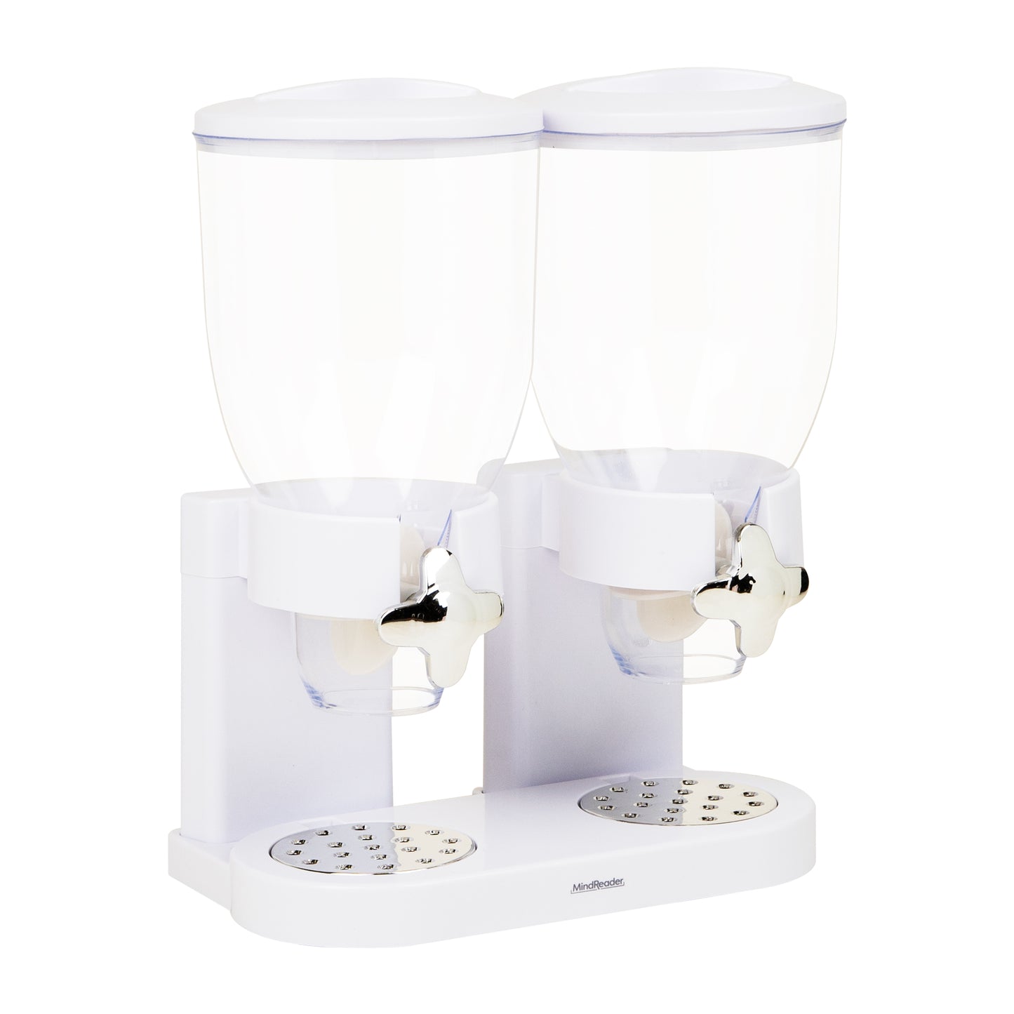 Mind Reader Double Cereal Dispenser for Countertop, 2 x 2L Airtight Containers, Rotating Dry Food Dispenser for Cereal, Rice, Candy, Coffee Beans, White