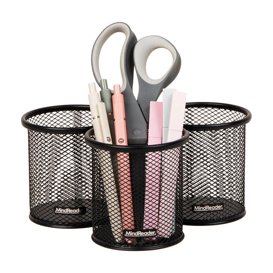 Mind Reader Metal Mesh Pen and Accessories Holders, Desktop Organizer for Office, Makeup, or Kitchen Use, Set of 3