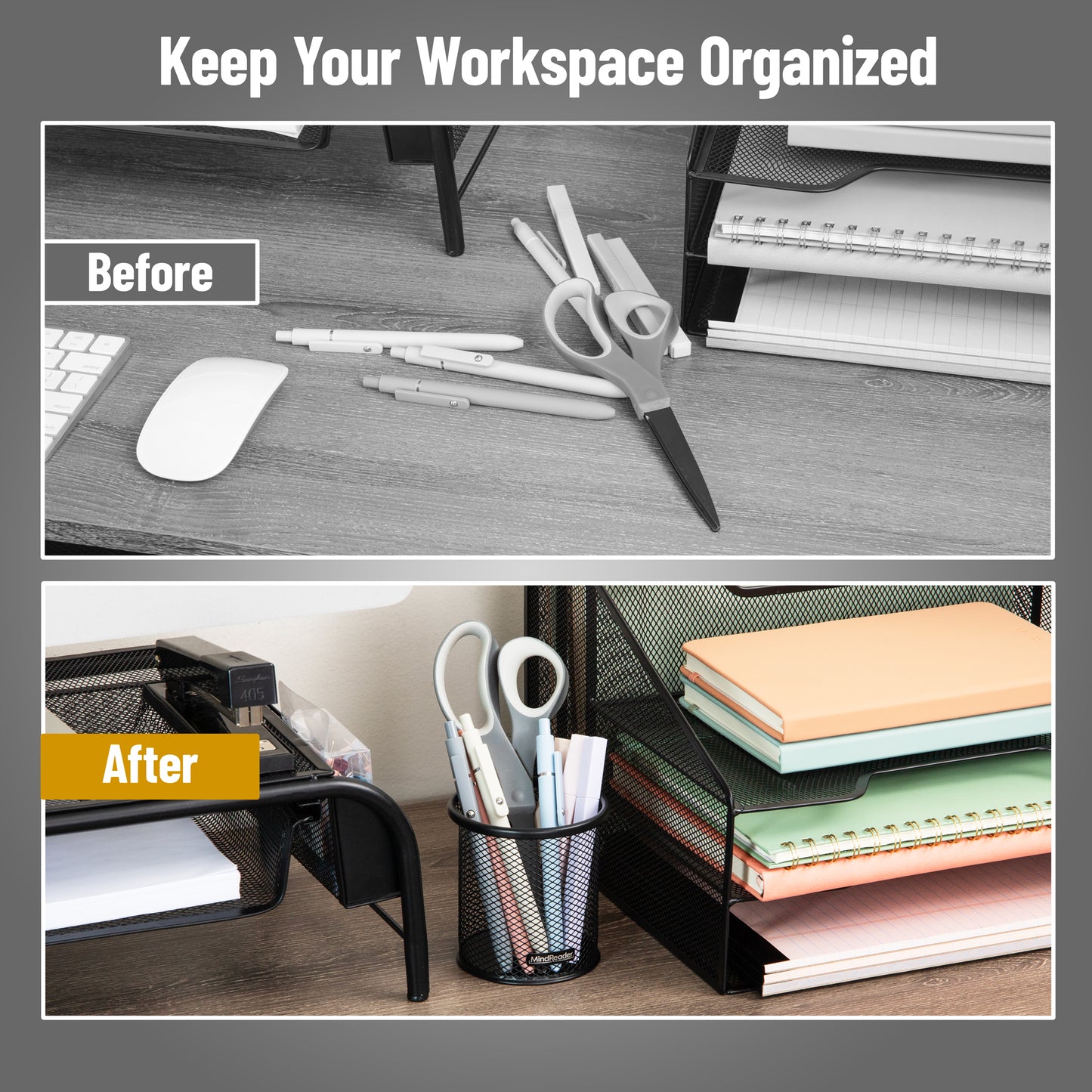 Mind Reader Metal Mesh Pen and Accessories Holders, Desktop Organizer for Office, Makeup, or Kitchen Use, Set of 3