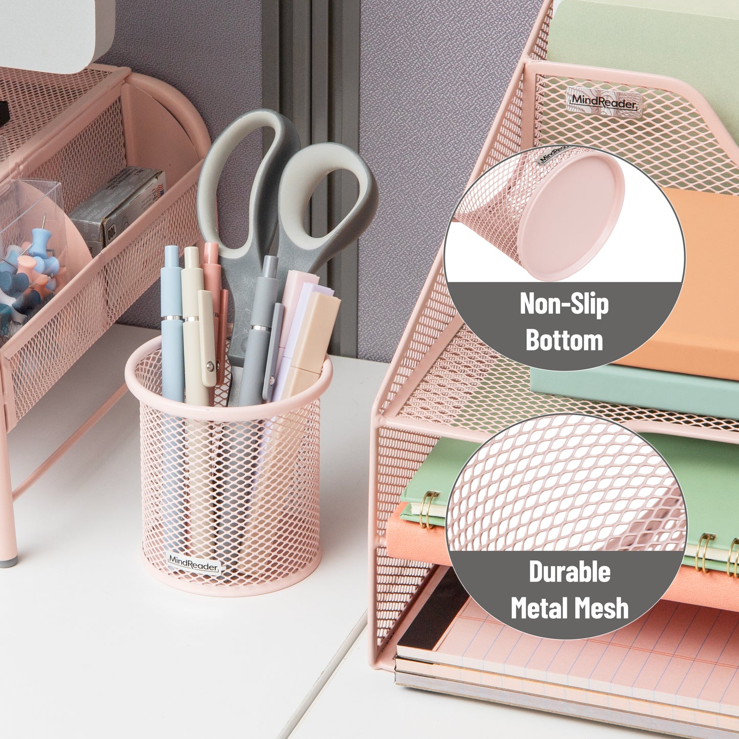 Mind Reader Metal Mesh Pen and Accessories Holders, Desktop Organizer for Office, Makeup, or Kitchen Use, Set of 3